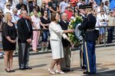 Jennifer Jackman, National President of the Gold Star Mothers and family placing wreath at Tomb Of The Unknown