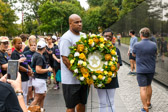 Mona Gunn, National President along with her Son Anton Gunn present the wreath at the apex of "The Wall", Vietnam Veterans Memorial.