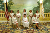 2020-2021 American Gold Star Mothers, Inc. National Executive Board<br />Sitting: Jo Maitland 1st Vice-President, Cindy Tatum-National President, Sarah Taylor 2nd Vice-President<br />Standing: Lee-Ann Forsythe Banner Guard, Carol Resh National Treasurer, Pam Stemple National Service Officer, Elaine Brattain Chaplain and Ginger Emerson National Secretary