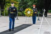 The wreath has been brought out and the bugler stands at the ready