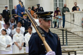Gold Star Mothers National President Pam Stemple looks towards the Tomb Guard Sentinels as they enter walk area.