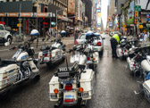 The 911 ride is held each year in August so the riders do not affect the families of victims visiting the 9/11 sites in September   “That’s their time,” “That’s where they lost their family members, and we don’t want to impose in any way on that time”.  Sunday morning NYC 7th Ave and W 52 Street NYPD motor unit will lead all the riders to World Trade Center.  Light drizzle, stopped by 9:00 am
