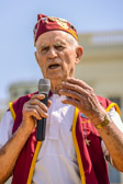 World War II POW  Carmel Whetzel speaking to the audience