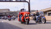 Warriors' Watch Riders founder Wayne Lutz and his WWR riders escorting the hearse, performing there mission, 'We have your backs here at Home'.
