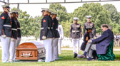 Joe Tussey received the flag from 1st Sgt Patricia Trotter that was on the coffin of his Uncle Pfc. Randolph 'Bud' Allen. Private Allen was killed in the Battle of Tarawa during World War II.