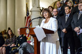 Barb Bernard, Past National President, Proud Gold Star Mom of SFC Brent Adams 12/01/05 Ramadi, Iraq giving her remarks.