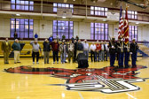 Ladies and Gentlemen this afternoon St. Joseph's Prep would like to recognize some of our Veteran heroes who have fought for our freedom and we also remember those who lost their lives and those who became Prisoners of War or Missing in Action.<br />Would All Veterans that are comfortable to do so, Please stand