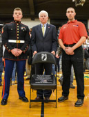 POW-MIA National Chair of Honor unveilers: Marine Cpl. Patrick Concannon, Dennis J. Murphy (Vietnam Vet, Purple Heart, Silver Star, Monsignor Bonner Hall of Fame) and Marine Sgt. Matt Sondermann (Purple Heart, three tours Iraq / Afghanistan).