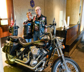 Artie Muller with his grandson Gavin before leaving for the North Pentagon parking lot for the Last Rolling Thunder "Demonstration Ride For Freedom" in Washington, DC