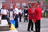 Master of Ceremonies Les Rouse, Marine Corps League of Pennsylvania, Inc, Delaware County Detachment and Commandant Neil B. Corley, Marine Corps League of Pennsylvania, Inc. going over there notes for today's ceremonies.