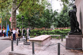 Washington Square, originally designated in 1682 as Southeast Square, is an open-space park in Center City Philadelphia's Southeast quadrant and one of the five original planned squares laid out on the city grid by William Penn's surveyor, Thomas Holme. During a 1952 renovation of the square, it was decided that, instead of the original proposed monument to Washington, a monument to all soldiers and sailors of the Revolutionary War would be built. The monument was designed by architect G. Edwin Brumbaugh. His design retained a bronze cast of Houdon's statue of Washington as the monument's centerpiece.