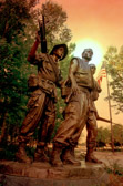 The statue represents the camaraderie and the closeness of the grunt. Not Anglo, African, Hispanic or Native American, but flesh, bone and blood! They all shared everything and they all bleed the same color . . . RED! Just doing their job for their Country and Flag. Words by Jay Hirsch (68-69)