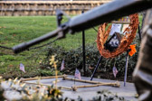 The Three Soldiers now stand guard over the 'In Memory' plaque.