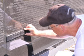 A variety of factors, including the weather and where the sun is hitting The Wall, determine when each of the changes or additions is made. When names are added, the highly technical procedure requires meticulous work to match the stroke and depth of the surrounding names to within one-thousandth of an inch.
